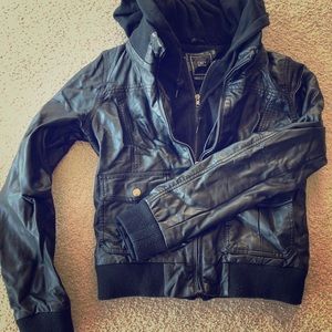 Obey Black pleather jacket, size M